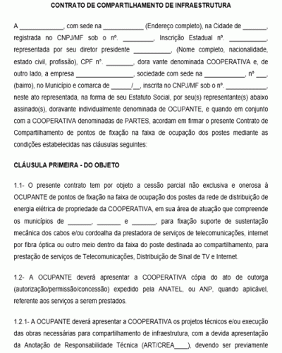 Modelo de Contrato de Compartilhamento de Infraestrutura