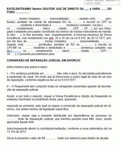 Modelo de Termo de Petição Ação Conversão de Separação Judicial em Divórcio