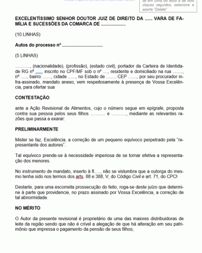 Modelo de Termo de Petição Revisional de Alimentos Contestação