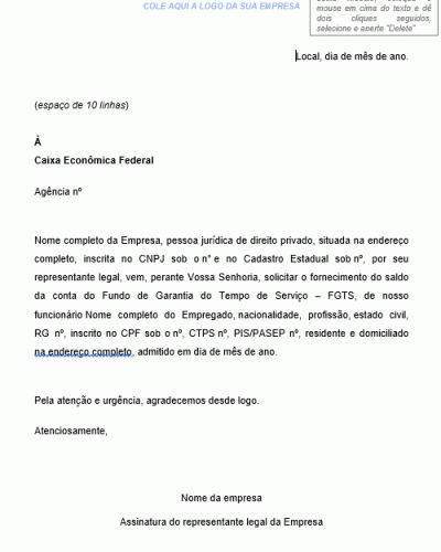 Modelo De Petição Pedido Saldo Fgts à Cef Caixa Econômica Federal