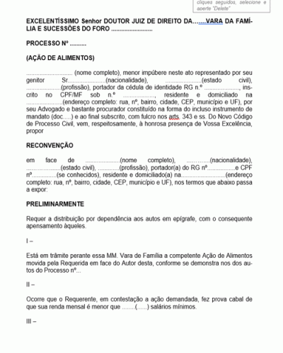 Modelo de Termo de Petição Reconvenção em Ação de Alimentos