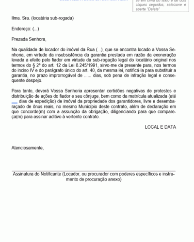 Modelo de Termo de Petição Notificação Exigindo Novo Fiador