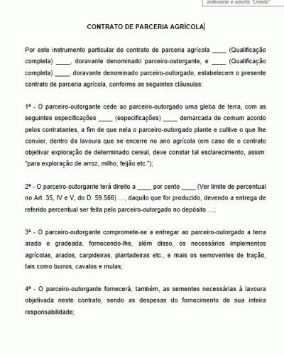 Modelo de Contrato de Parceria Agrícola