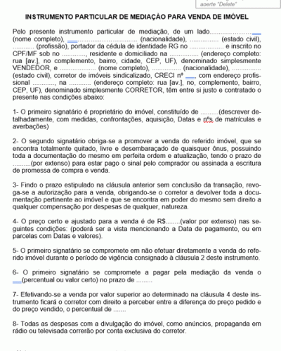 Modelo de Termo de Contrato de Corretagem de Imóvel