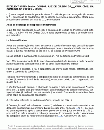 Modelo de Termo de Petição Cobrança de Débitos Condominiais