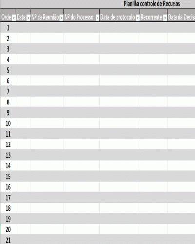 Modelo Planilha de Registro de Controle de Recursos