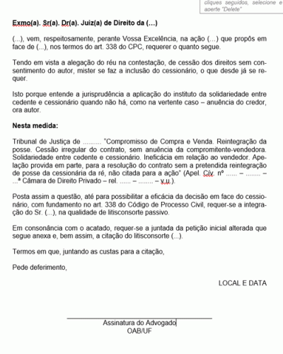  Termo de Petição Emenda da Inicial para Incluir Réu em Razão de Alegação de Ilegitimidade em Contestação