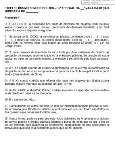  Termo de Petição Defesa Conversão da Pena Restritiva de Direitos em Privativa de Liberdade