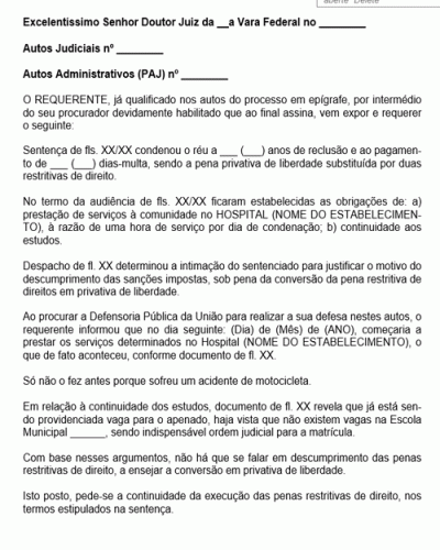 Modelo de Petição Justificativa do não Cumprimento da Pena