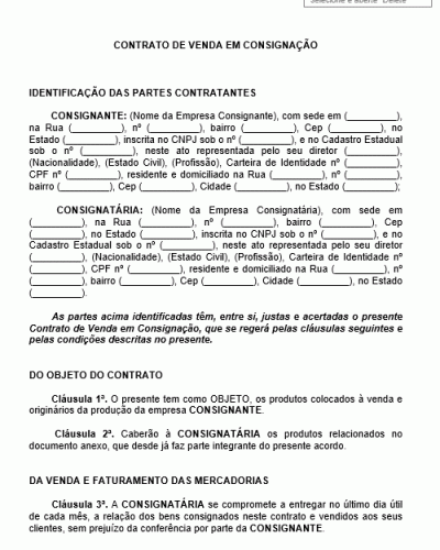 Modelo de Contrato de Venda de Produtos em Consignação