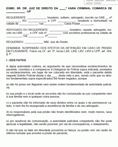 Modelo de Petição Habeas Corpus Prisão Pela Autoridade Policial