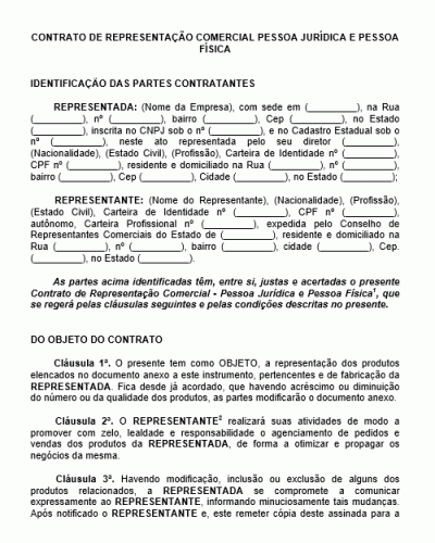 Modelo De Contrato Representação Comercial Pf Pj Pessoa Física E