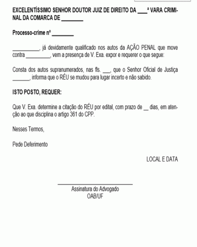 Modelo de Petição Pedido Citação por Edital Processo Crime CPP