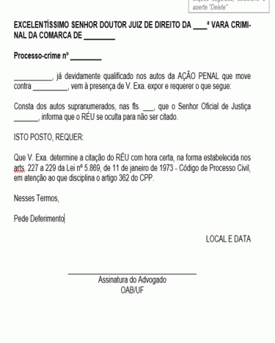 Modelo de Petição Pedido Citação por Edital Processo Crime CPP