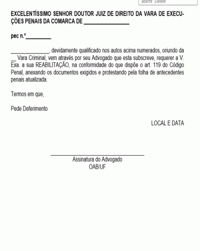 Modelo de Petição Reabilitação Reabilitação ART.-119 do Código Penal