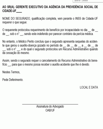 Modelo de Pedido de Cancelamento de Recurso Administrativo