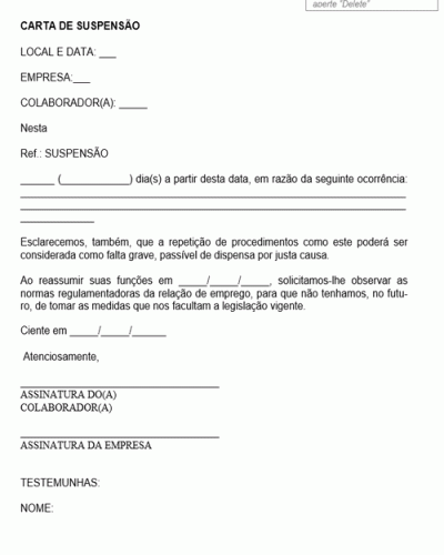 Modelo de Carta de Suspensão