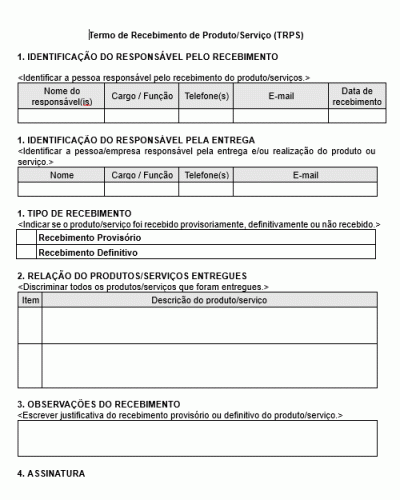 Modelo de Termo de Recebimento de Produtos e Serviços Realizado - TRPS Interno