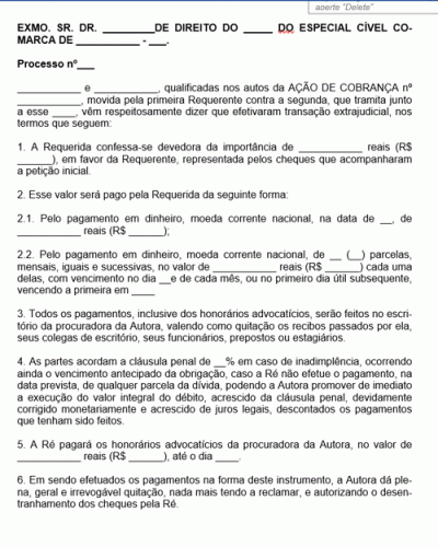 Termo Padrão De Petição Acordo Pedido De Homologação Cancelamento De