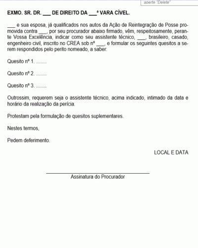 Modelo de Petição Apresentação de Quesitos e Indicação de Assistente Técnico