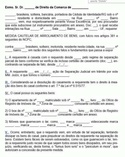 Modelo de Petição Arrolamento Bens Inventário Religiosa