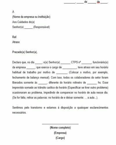 Referência Para Uma Carta Justificativa De Atraso Ou Falta Por Motivo