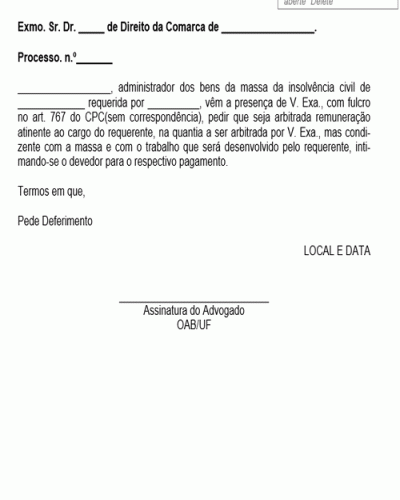 Modelo de Petição Honorários do Administrador na Insolvência