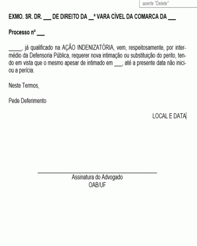 Modelo de Petição Intimação e Substituição Perito