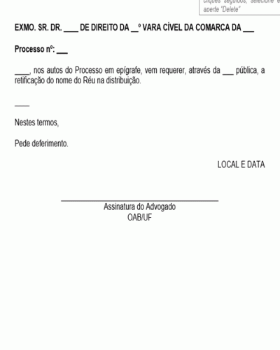 Modelo de Petição Retificação do Réu na Distribuição