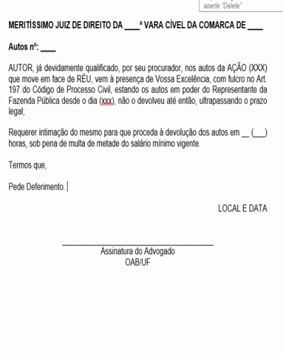 Modelo de Petição Pedido de Cobrança dos Autos ao Representante da Fazenda Pública