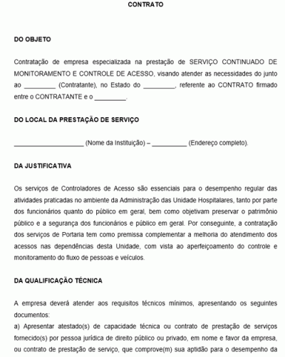 Modelo de Contrato Termo de Prestação de Serviço de monitoramento e controle de acesso