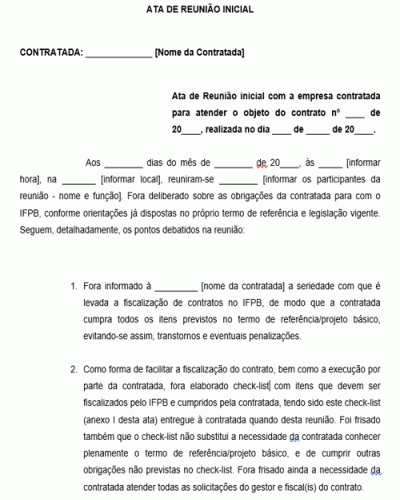 Modelo de Ata de Reunião Inicial de Contrato