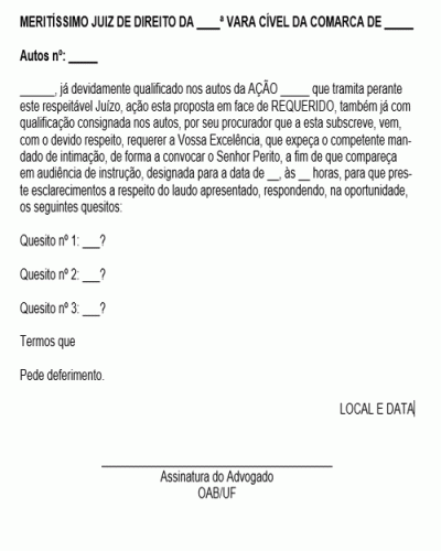 Modelo de Petição Pedido de Intimação de Perito para Comparecimento à Audiência para Esclarecer Laudo Pericial