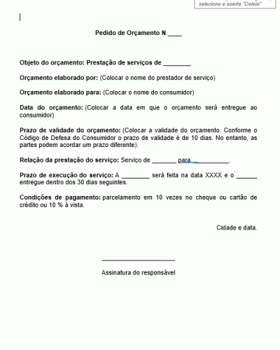 Modelo de Orçamento - Orçado por Data Prazo Execução Relação e Condições Pagamento