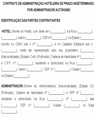 Modelo de Contrato de Administração Hoteleira de Prazo Indeterminado por Administrador Autônomo - Hotel