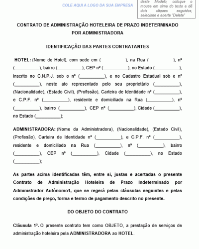 Modelo de Contrato de Administração Hoteleira de Prazo Indeterminado Por Administradora - Hotel