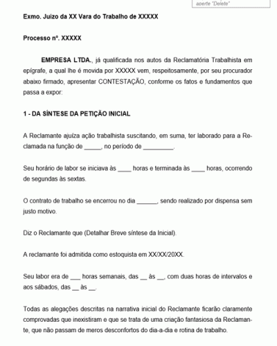 Modelo de Petição Ação Contestação Prescrição Dano Moral Litigância de Má-Fé