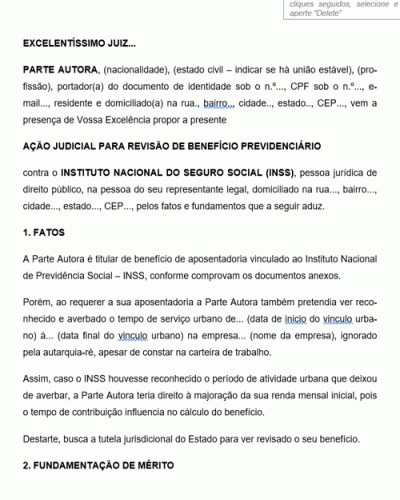 Modelo de Petição Inicial Reconhecimento da Atividade Urbana Constante na CTPS para Fins Majoração da RMI