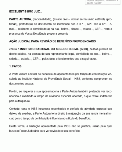 Modelo de Petição Inicial Reconhecimento de Atividade Exercida sob Condições Especiais para Fins de Revisão da RMI