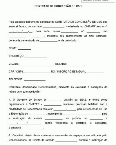 Modelo de Concessão de Uso de Loteamento para Exploração Florestal e Agrícola