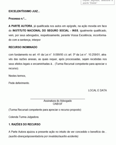 Modelo de Petição Recurso Inominado Inexistência de Coisa Julgada nas Ações para Concessão de Benefício por Incapacidade