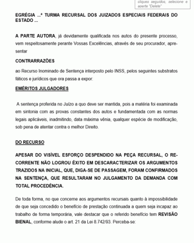 Modelo de Petição Contrarrazões Benefício Assistencial Incapacidade Temporária