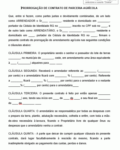 Modelo de Ajuste para Prorrogação de Contrato de Parceria Agrícola por Tempo Determinado