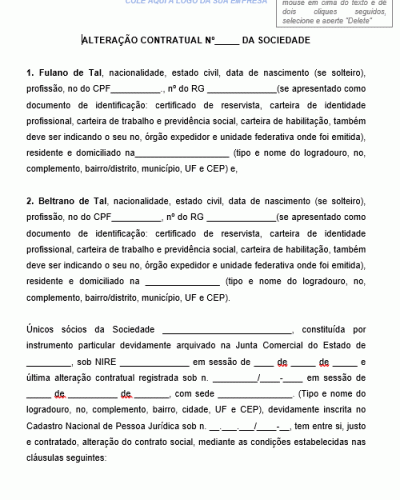 Modelo de Alteração Contratual, Atualização de Capital Social - Sociedade - Sócios