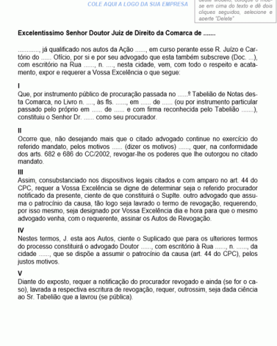 Modelo de Petição Revogação do Mandato Outorgado a Advogado