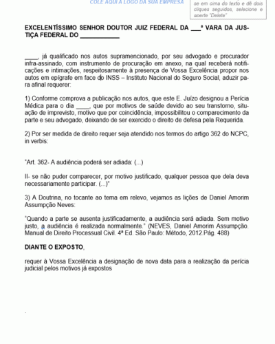 Referência De Petição Justificação Judicial Nova Perícia Modelo Gratuito