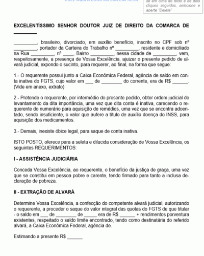 Modelo de Petição Alvará Judicial Conta Inativa FGTS