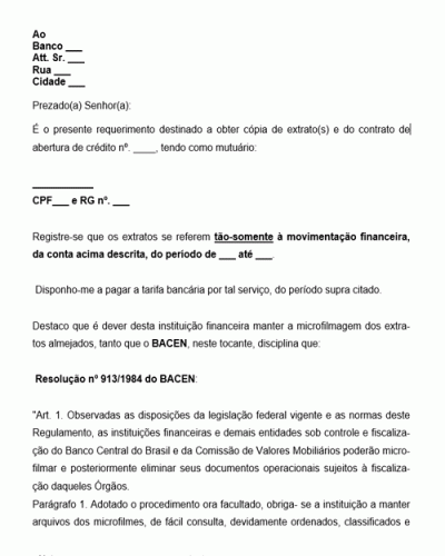 Modelo de Petição Notificação Extrajudicial Solicitando Documentos de Banco