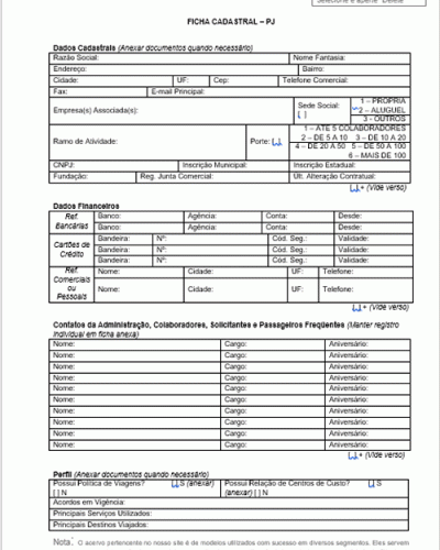 Modelo de Formulário para dados cadastral - Pessoa Jurídica