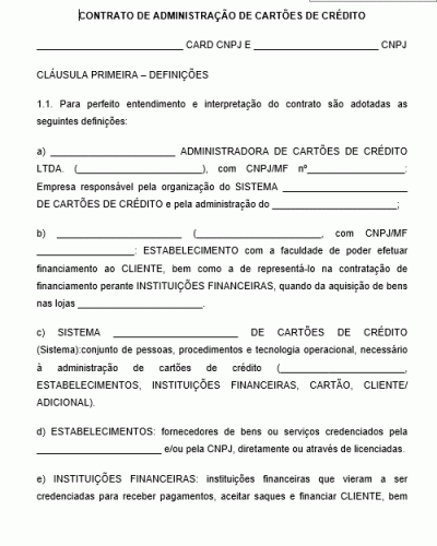 Modelo de Contrato de Adesão Referente à Prestação de Serviços - Administração de Cartão de Crédito